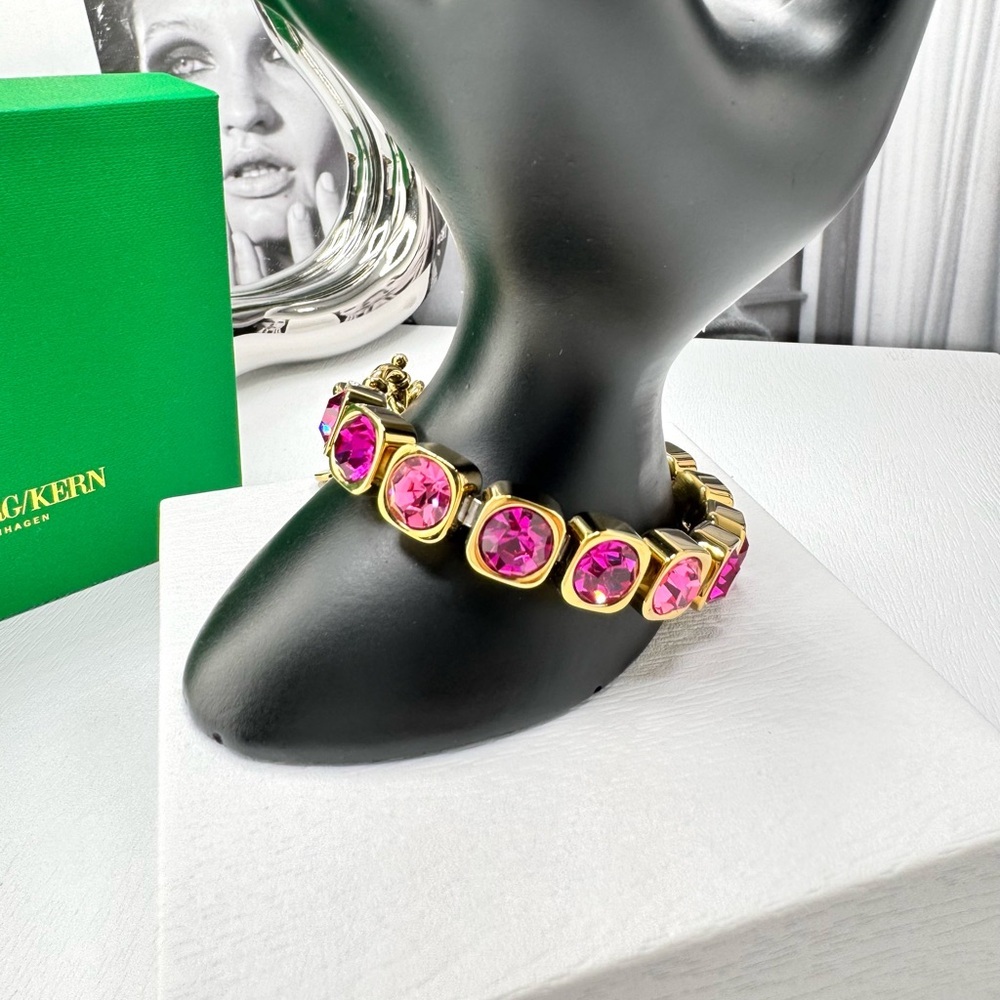 Pink Tennis Bracelet, Mix Pink Crystal Gold Plated Chunky Tennis Bracelet
